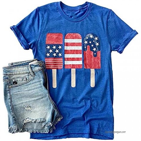 Woffccrd Womens American Flag Popsicle T-Shirts Tops 4th of July Patriotic Funny Graphic Tees