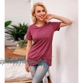 Women Casual Twist Knot Tunic Crew Neck Short Sleeve T Shirts Soft Summer Tee Tops Blouses