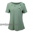 Women Short Sleeve Tee Tops Crew Neck Loose Fit Cute Hole Tunic Tops for Women Summer Blouse T-Shirt