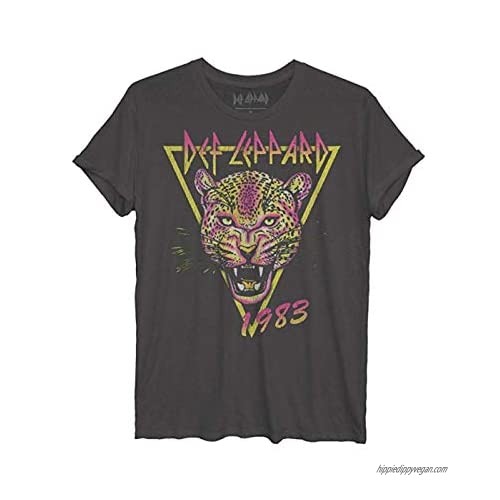 Womens Oversized Def Leppard Neon Cat Music Band Tee
