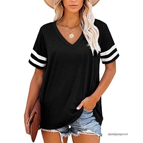 Angerella Womens T Shirts V Neck Short Sleeve Tops Summer Casual Loose Fit