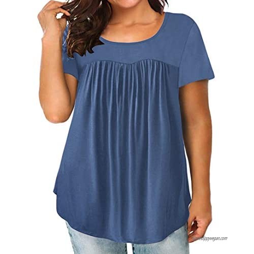 DEFJOOY L-4XL Women's Plus Size Blouses Pleated Tunic Tops for Jeans Flowy Short Sleeve T Shirts