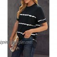 Ecrocoo Womens Striped Color Block Short Sleeve Causal Blouses T Shirts Tops
