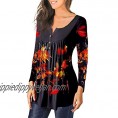 GSFANG Women's Casual Long Sleeve Floral Henley V-Neck Loose Fit Pleated Tunic Shirt Blouse Tops