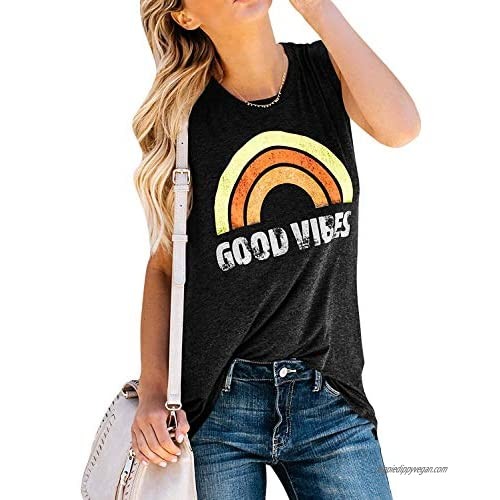 IRISGOD Women's Tank Tops Graphic Tees Good Vibes Loose Fit Sleeveless Crew Neck T Shirts Tops