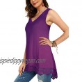 MUMUBREAL Women's Tunic Tops Summer Sleeveless V-Neck Lace Trim Tank Top Blouses