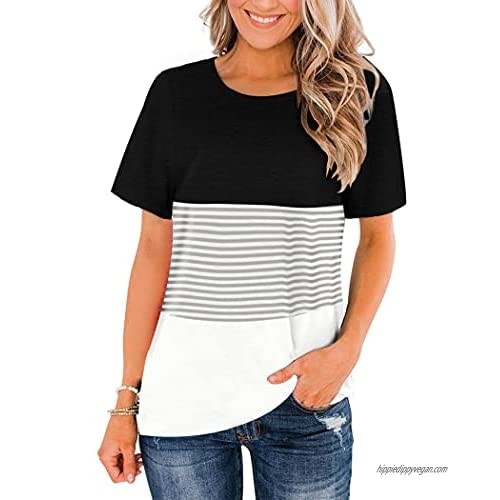 NSQTBA Casual Striped T Shirts for Women Loose Fit Summer Tops