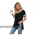 PrinStory Women's Causal Tops V-Neck Soft Raglan Short Sleeves Tops Basic T-Shirt Split Blouse with Side Zipper