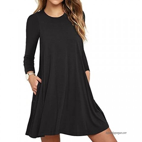 Unbranded Women's Long Sleeve Pocket Casual Loose T-Shirt Dress