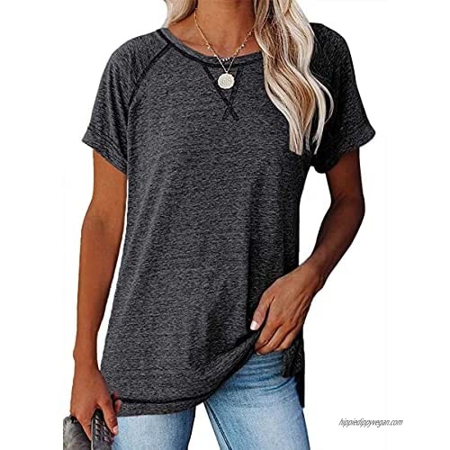 Women's Short Sleeve Crewneck T Shirts Tees Side Split Casual Loose Fit Tunic Tops
