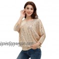 Women's Sparkle Sequin Tops Shimmer Glitter Loose Bat Sleeve Party Tunic Tops