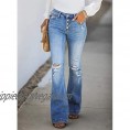 Astylish Women's Ripped Destroyed Flare Mid Rise Button Bell Bottom Jeans Denim Pants