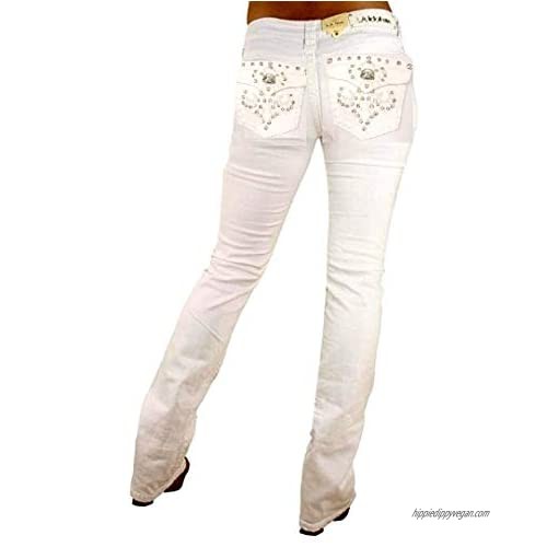 LA Idol Classic Rhinestone Studded White Denim Bootcut Jeans