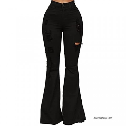 TodTan Women Bell Bottom Jeans Skinny Ripped High Waisted Flare Denim Pants