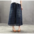 Womens Casual Loose Cropped Jeans Wide Leg Denim Pants Skirts Vintage Pants Harem Trousers Elastic Waist with Pockets