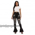 Womens Classic High Waist Skinny Stretch Ripped Jeans Destroyed Denim Pants Bell-Bottom Jeans