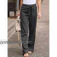 BLENCOT Womens Casual Wide Leg Pants Drawstring Tie Elastic Waist Palazzo Long Trousers with Pockets