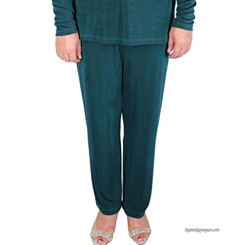 Calison Women's Acetate Slinky Elastic Stretch Long Pants Made in USA Green