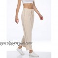 Dilgul Women's Crop Linen Pants Drawstring Elastic Waist Pants Casual Loose Fit Comfy Lounge Pants with Pockets