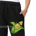 Rajapamiey Corn Cartoon Ladies' Long Active Casual Sweatpants Workout Joggers Pants Black