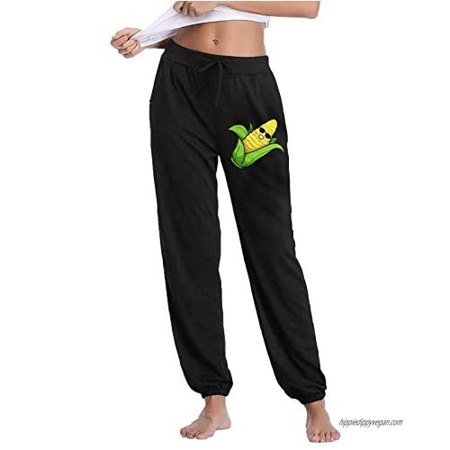 Rajapamiey Corn Cartoon Ladies' Long Active Casual Sweatpants Workout Joggers Pants Black
