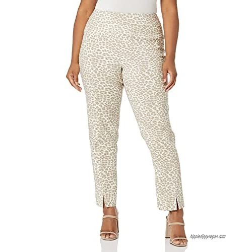 SLIM-SATION Women's Pull on Seamed Front Print Twill Ankle Pant