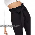 SOLY HUX Women's Elegant High Waist Tied Front Paperbag Pants Skinny Trousers