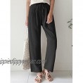 Women's Cotton and Linen Solid Pocket Drawstring Straight Pants Summer Elastic Waist Trousers with Drawstring